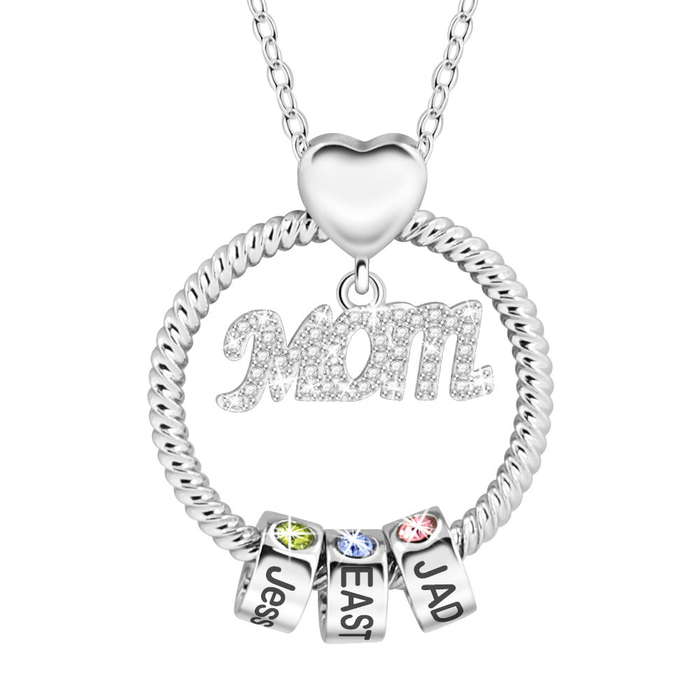 Venta al por mayor, collar de cuentas de anillo de diamante para mamá, regalo para el día de la madre con diamantes de color cobre
